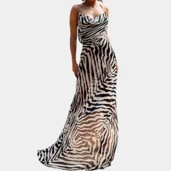 Jurken & Jumpsuits Dames*Dayana - Gedurfde Rugloze Maxi met Zebra Strepen voor de Zomer Zwart
