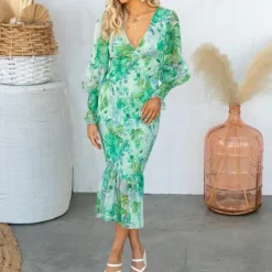 Jurken & Jumpsuits Dames*Delfina - Prachtige Zomer Bloemenprint Jurk met Plooien