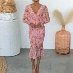 Jurken & Jumpsuits Dames*Delfina - Prachtige Zomer Bloemenprint Jurk met Plooien