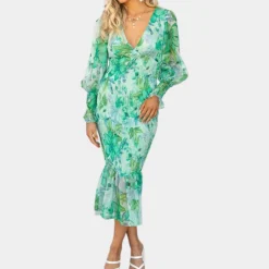 Jurken & Jumpsuits Dames*Delfina - Prachtige Zomer Bloemenprint Jurk met Plooien