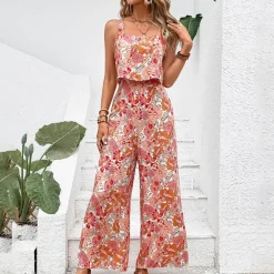 Jurken & Jumpsuits Dames*Desiree - Dames Stijlvolle Zomerse Bloemen Jumpsuit Oranje