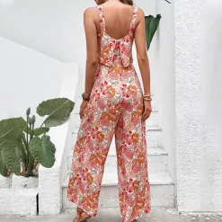 Jurken & Jumpsuits Dames*Desiree - Dames Stijlvolle Zomerse Bloemen Jumpsuit Oranje