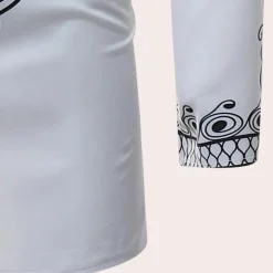 Shirts Heren*Dimitris - Modieus zomershirt met lange mouwen en etnische print Wit