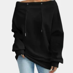 Topjes & Shirts Dames*EDNA - Comfortabel Schouderloos Zomers Sweatshirt voor Dames Zwart