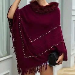 Truien & Vesten Dames*Eftychia - Luchtige Gebreide Poncho met Verfijnde Details voor Dames - Perfect voor de Zomer Rood