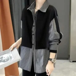 Topjes & Shirts Dames*Eilidh - Stijlvol gestreept shirt met lange mouwen voor haar - Zomerse editie Zwart