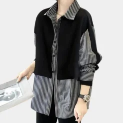 Topjes & Shirts Dames*Eilidh - Stijlvol gestreept shirt met lange mouwen voor haar - Zomerse editie Zwart