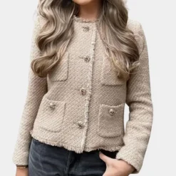 Jassen Dames*Elegant damesjack voor de zomer Khaki