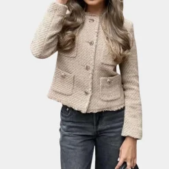 Jassen Dames*Elegant damesjack voor de zomer Khaki