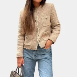 Jassen Dames*Elegant damesjack voor de zomer Khaki