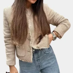 Jassen Dames*Elegant damesjack voor de zomer Khaki