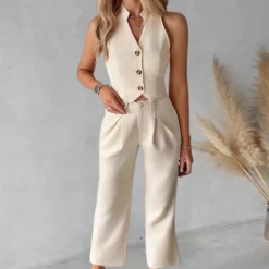 Sets Dames*Elegant zomer vest en elegante broek voor dames Beige