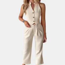 Sets Dames*Elegant zomer vest en elegante broek voor dames Beige
