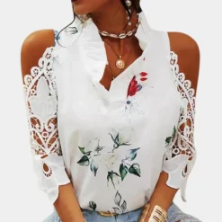 Blazers & Blouses Dames*Elegante damesblouse met bloemmotief voor de zomer Wit