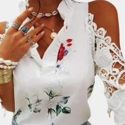 Blazers & Blouses Dames*Elegante damesblouse met bloemmotief voor de zomer Wit