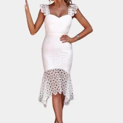 Jurken & Jumpsuits Dames*Elegante en stijlvolle kanten damesjurk voor de zomer Wit