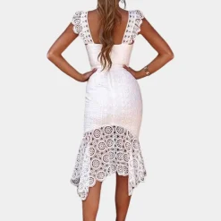 Jurken & Jumpsuits Dames*Elegante en stijlvolle kanten damesjurk voor de zomer Wit