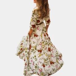 Jurken & Jumpsuits Dames*Elegante zomerse gebloemde maxi jurk voor dames Abrikoos