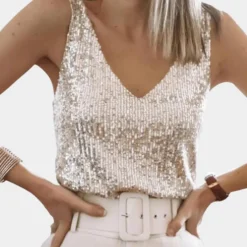 Topjes & Shirts Dames*Elegante zomertop voor dames met glitter Lichtgeel