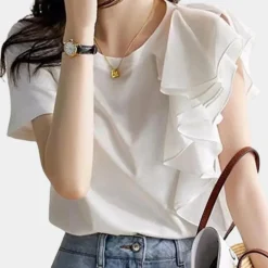 Blazers & Blouses Dames*Elena - Stijlvolle damesblouse met ruches voor de zomer