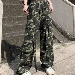 Broeken & Rokken Dames*Elera - Moderne Damesbroek met hoge taille voor de Zomer Camouflage