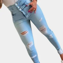 Broeken & Rokken Dames*Elizabete - Gescheurde jeans met hoge taille voor dames - Zomerse stijl Levendig Blauw