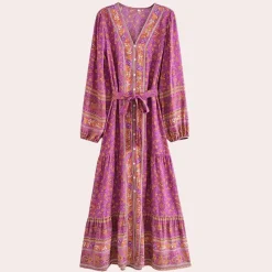 Jurken & Jumpsuits Dames*Elvira - Lange damesjurk met knopen voor de zomer