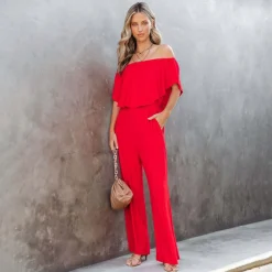 Jurken & Jumpsuits Dames*EMMALYN - Geruffeld off-shoulder zomerse jumpsuit