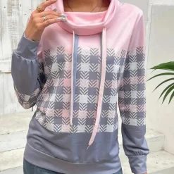 Truien & Vesten Dames*Emmanuelle - Comfortabel geruit zomers sweatshirt voor dames Roze