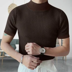 Shirts Heren*ENZO - Slank geribd zomer overhemd voor mannen