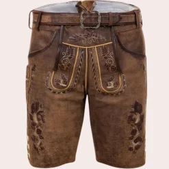 Broeken Heren*Erik - Leren korte broek voor heren - Zomerse stijl Bruin