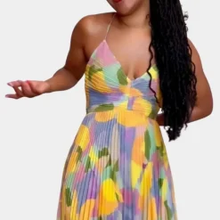 Jurken & Jumpsuits Dames*Fabienne - Stijlvolle en kleurrijke geplooide damesjurk voor de zomer Gemengd