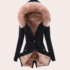 Jassen Dames*Felicitas - Trendy pluizige dames jas met warme capuchon