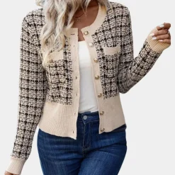 Truien & Vesten Dames*Fionnuala - Gracieus gebreid zomer vest voor dames Beige Zwart