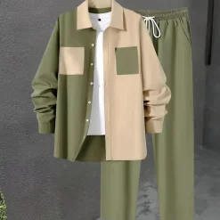 Sets Heren*Gabor - Heren 2-delig set met kleurblokdesign voor de zomer Legergroen