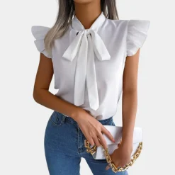 Blazers & Blouses Dames*Gail - Luchtige dames zomerblouse met strikkraag voor de lente en zomer