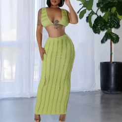 Sets Dames*Gavrilla - Trendy zomercroptop en Maxi Rokje Groen