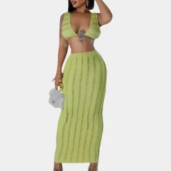 Sets Dames*Gavrilla - Trendy zomercroptop en Maxi Rokje Groen