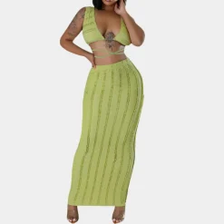 Sets Dames*Gavrilla - Trendy zomercroptop en Maxi Rokje Groen