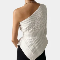 Truien & Vesten Dames*Gebreide damestrui met één schouder - Zomerse stijl Wit