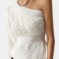 Truien & Vesten Dames*Gebreide damestrui met één schouder - Zomerse stijl Wit