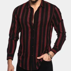 Shirts Heren*Gestreept herenoverhemd met lange mouwen voor de zomer