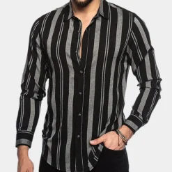 Shirts Heren*Gestreept herenoverhemd met lange mouwen voor de zomer