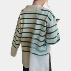 Truien & Vesten Dames*Gestreepte oversized damestrui voor de zomer Beige