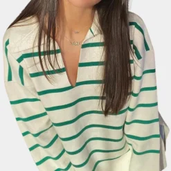 Truien & Vesten Dames*Gestreepte oversized damestrui voor de zomer Beige