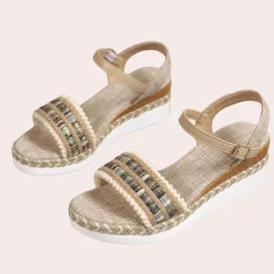 Damesschoenen*Gevlochten damessandalen met sleehak voor de zomer Veelkleurig