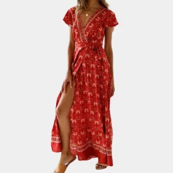 Jurken & Jumpsuits Dames*Gina - Zomerse dames maxi-jurk met split