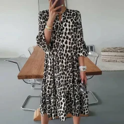 Jurken & Jumpsuits Dames*GRUSHA - Elegante zomerjurk voor dames Luipaardprint