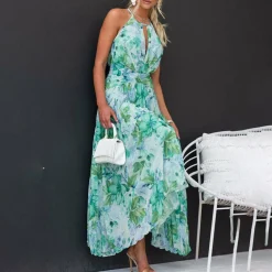 Jurken & Jumpsuits Dames*GUNILLA - Zomerse gebloemde maxi jurk Groen