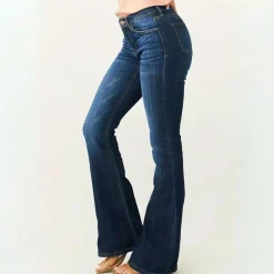 Broeken & Rokken Dames*HELJA - Halfhoge wijduitlopende zomerbroek Marine blauw